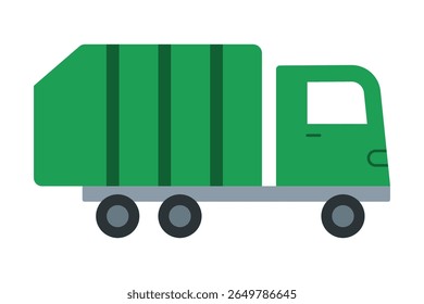 Flaches Design grüner Müllwagen Symbol auf weißem Hintergrund. Clipart-Bild einzeln auf Hintergrund.