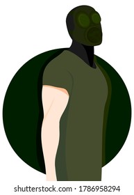 flat design of green gas mask with circle green background