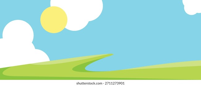 flat design of green grass landscape with sunny weather