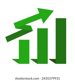 Flat design green increasing bar graph icon. Vector.