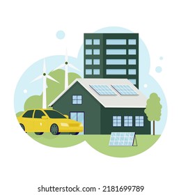 Diseño plano del concepto de industria ecológica. Ilustración para sitios web, páginas de inicio, aplicaciones móviles, afiches y banners. Ilustración vectorial plana de moda