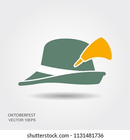 Flat design green oktoberfest hat with shadow on white background