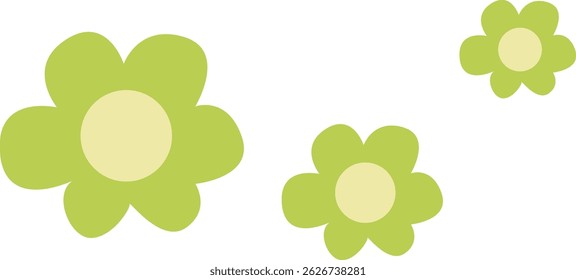 Flat design green pastel flowers in simple vector style, suitable for spring decor, kids graphics, or botanical elements.