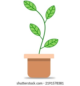 Diseño plano de plantas verdes en macetas para decoración casera.