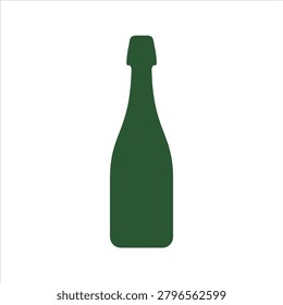 Flat design green silhouette of a champagne bottle with cork, minimalist vector illustration for branding