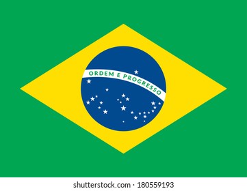 Flat design green soccer field, brazil flag, vector background illustration