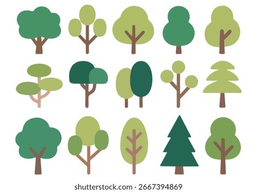 Design liso Coleção de árvores verdes em vários estilos para a natureza e Eco Graphics