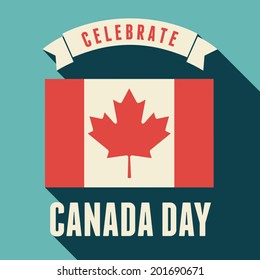 Flat Design Greeting Card For The Canadian National Day, July 1, Dominion Day.