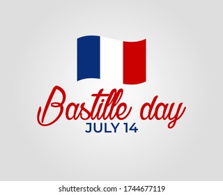 Flat design greeting card for the French National Day, July 14, Bastille Day.