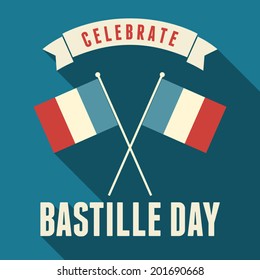 Flat design greeting card for the French National Day, July 14, Bastille Day.