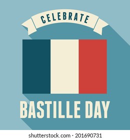 Flat design greeting card for the French National Day - July 14, Bastille Day.