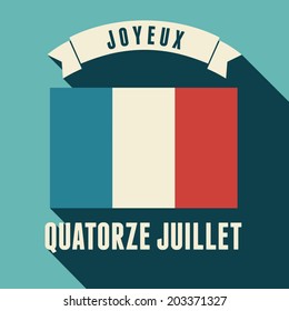 Flat design greeting card for the French National Day - July 14, Bastille Day.