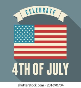 Flat design greeting card for the US Independence Day, July 4th.