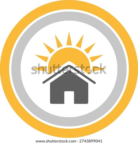Flat design grey house with yellow sun icon for solar energy and sustainable home concept vector illustration EPS file
