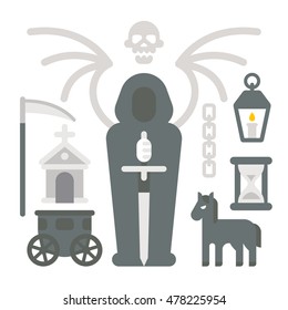 Flat design grim reaper item set illustration vector