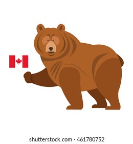 flat design grizzly bear with canadian flag icon vector illustration