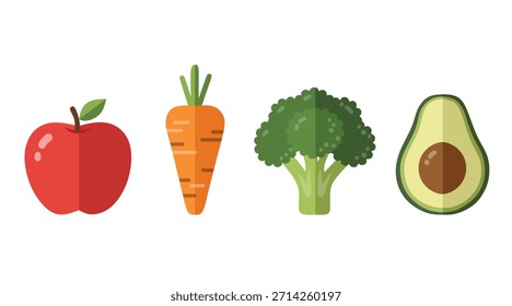 Flat Design Group of Apple Carrot Broccoli Avocado Healthy Food