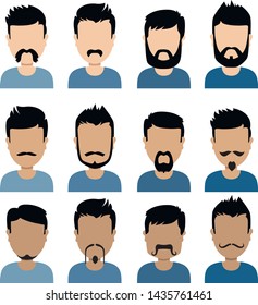 Flat design group of men. beard and mustache vector. Man with beard and mustache flat. varied faces of men