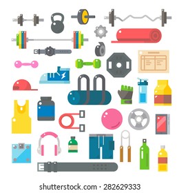 Flat design of gym items set illustration vector