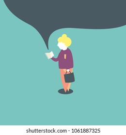 flat design of hair bun girl character reading book, pastel color tone