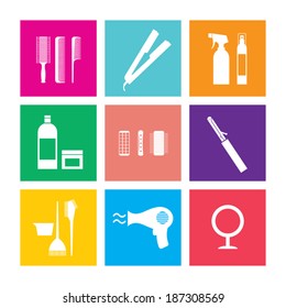 Flat Design Hairdressing Icons Set 9