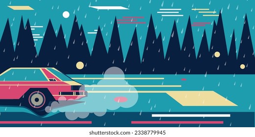 Flat design with half a car in the frame. Vector. Design for textile, fabric, clothing, curtain, rug, batik, ornament, background, wrapping.
