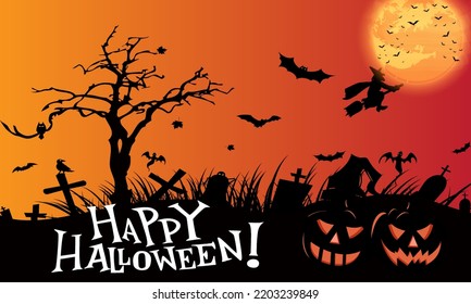 Flat design halloween background, Gradient halloween background.