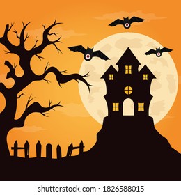 Flat design halloween background. Vector Illustration