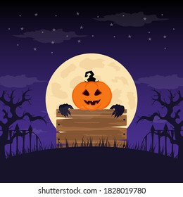 Flat design halloween background. Vector Illustration