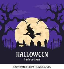 Flat design halloween background. Vector Illustration