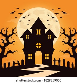 Flat design halloween background. Vector Illustration