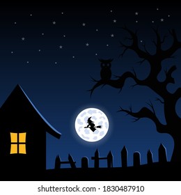 Flat design halloween background. Vector Illustration