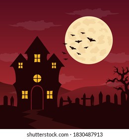 Flat design halloween background. Vector Illustration