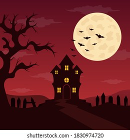 Flat design halloween background. Vector Illustration