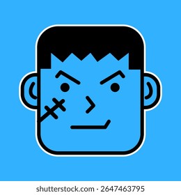 Desenho Plano Halloween Blue Monster Face Cartoon Character Head