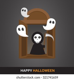 flat design for halloween. can be use for background,  banner, party night greeting card, and one page website design template. vector illustration 