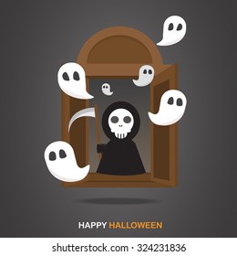 flat design for halloween. can be use for background,  banner, party night greeting card, and one page website design template. vector illustration 
