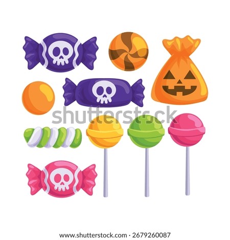 Flat design halloween candy element collection