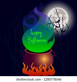 Flat design Halloween Cauldron. Happy Halloween. Halloween party poster design. Vector illistration.
