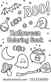 flat design halloween coloring book activity printable for kids education