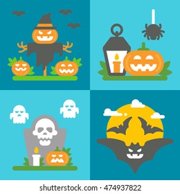 Flat design Halloween decor set illustration vector