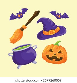 flat design halloween element collection set