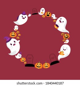 Marco de halloween de diseño plano con fantasmas
