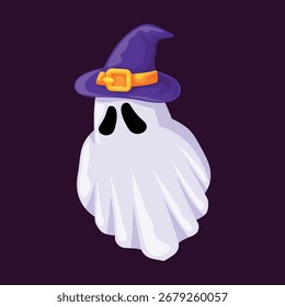 flat design halloween ghost with witch hat