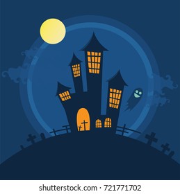 Flat design for Halloween horror castle concept can be use for background banner party night greeting Stock Vector