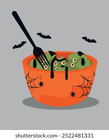 Flat Design Halloween Illustration with Salad and Fork