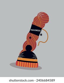 Flat Design Halloween Illustration with Thread Braids and Hat