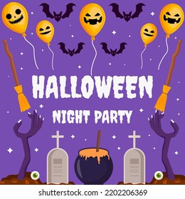 flat design halloween night party illustration