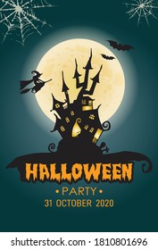 Flat design halloween party poster template Free Vector, Vector set of Halloween party invitations or greeting cards with handwritten calligraphy and traditional symbols.