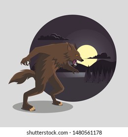 Flat Design of Halloween Werewolf